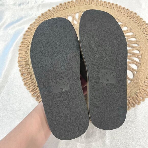 Zara Satin Effect Low Heel Platform Sandals Green Khaki Size EU 36 - Picture 9 of 9